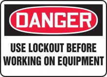 Accuform MLKT021VS - Safety Sign, DANGER USE LOCKOUT BEFORE WORKING ON EQUIPMENT, 7" x 10", Adhesive Vinyl