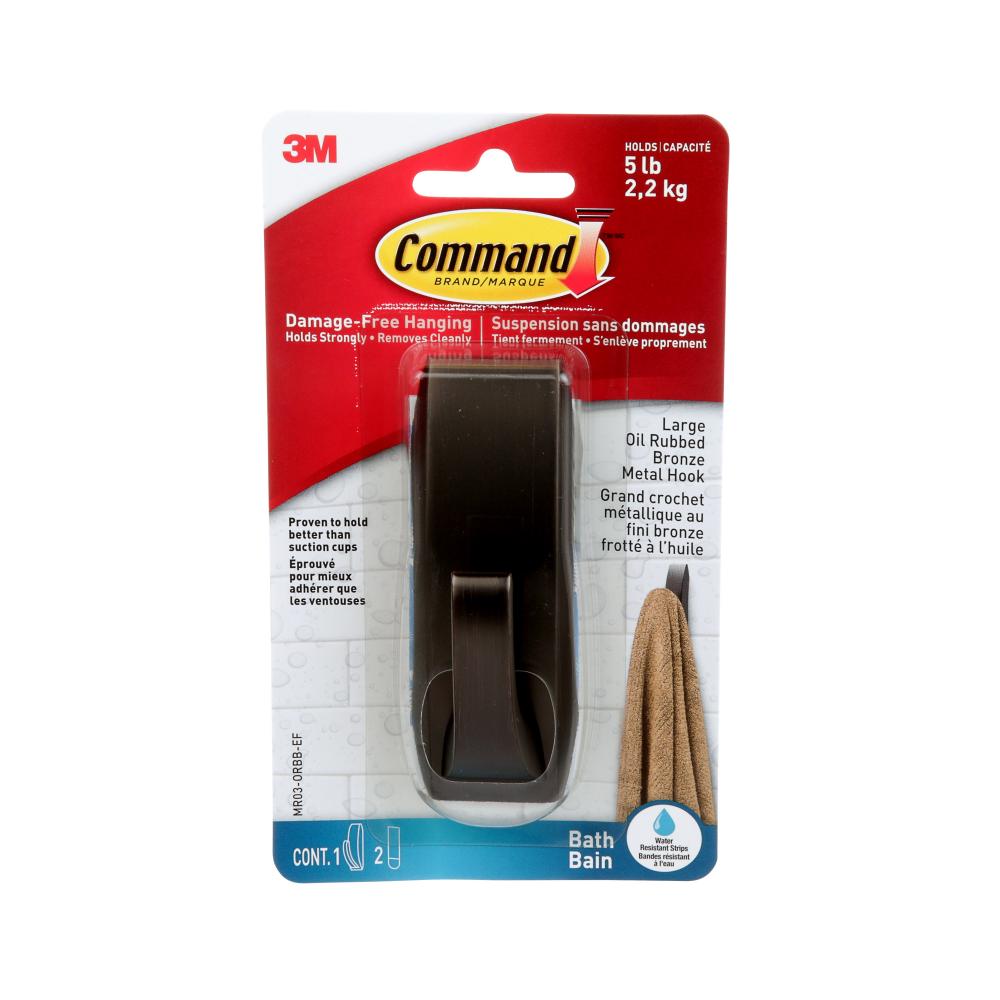 Command™ Hook 17036BN-VPES, Oil Rubbed Bronze, Large, 1 Hook/2 Strips/Pack