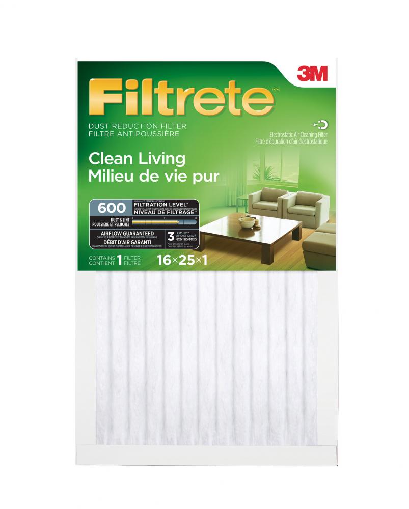 Filtrete™ Clean Living Dust Reduction Filter, MPR 600, 16 in x 25 in x 1 in