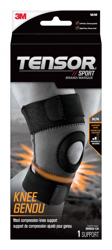 Tensor Sport™ Fitted Compression Knee Support, Medium, Black/Grey