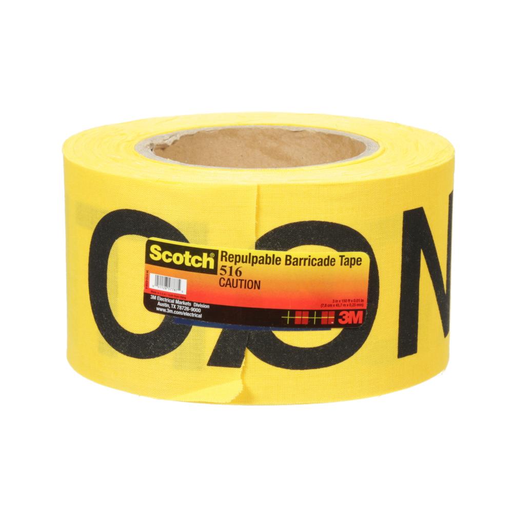 Scotch® Barricade Tape, 516, yellow, &#34;Caution&#34;, 3 in x 150 ft (76.2 mm x 45.7 m)