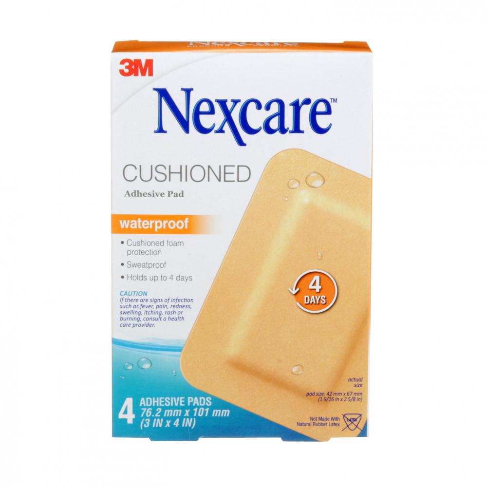 Nexcare™ Cushioned Adhesive Pad AWP-34-CA, Waterproof, 3 in x 4 in (76.2 mm x 101 mm), 4/Pack