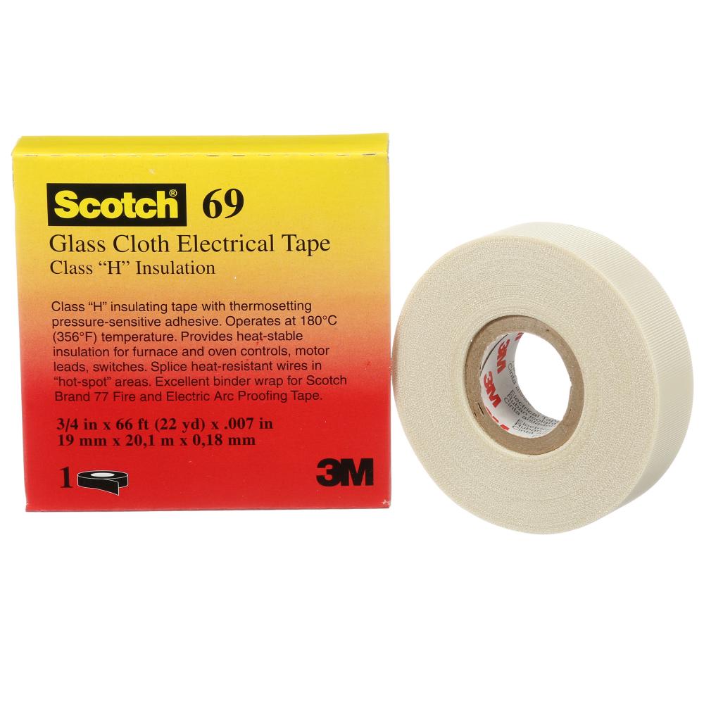 Scotch® Glass Cloth Tape, 69, white, 3/4 in x 66 ft, 1 in core, boxed