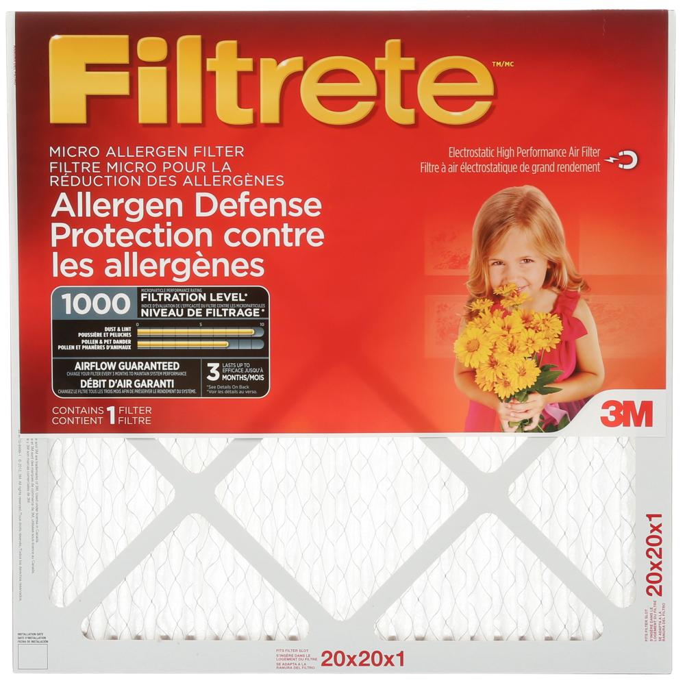 Filtrete™ Allergen Defense Micro Allergen Filter, MPR 1000, 20 in x 20 in x 1 in, 2 per pack