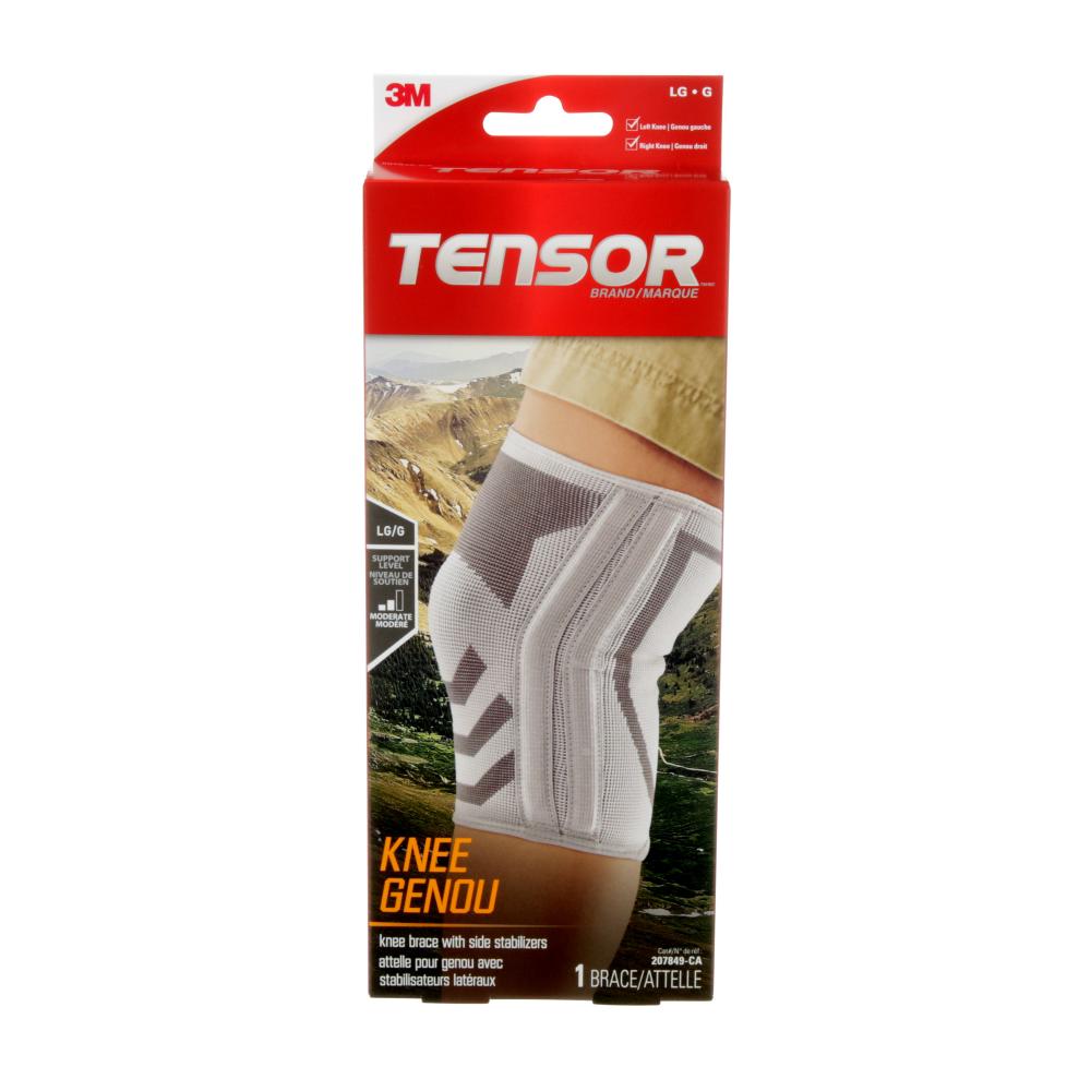Tensor™ Knee Brace with Side Stabilizers, Large, White/Grey
