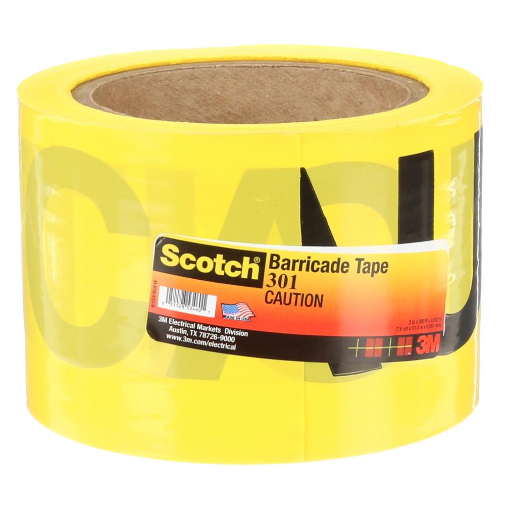 Scotch® Barricade Tape, 301, yellow, &#34;Caution&#34;, 3 in x 300 ft (76.2 mm x 91.4 m)