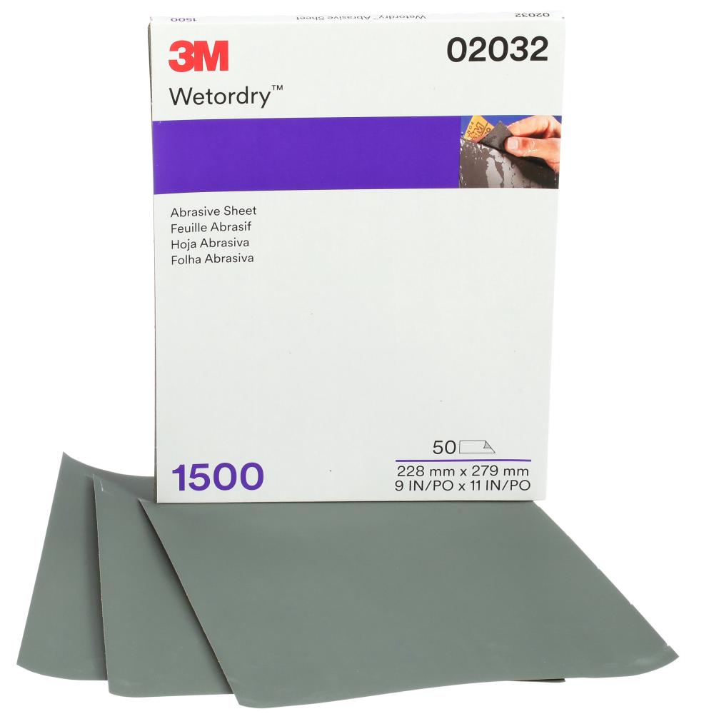 3M™ Wetordry™ Abrasive Sheet 02032, 9 in x 11 in, 1500 Grade, 50 Sheets/Carton, 5 Cartons/Case