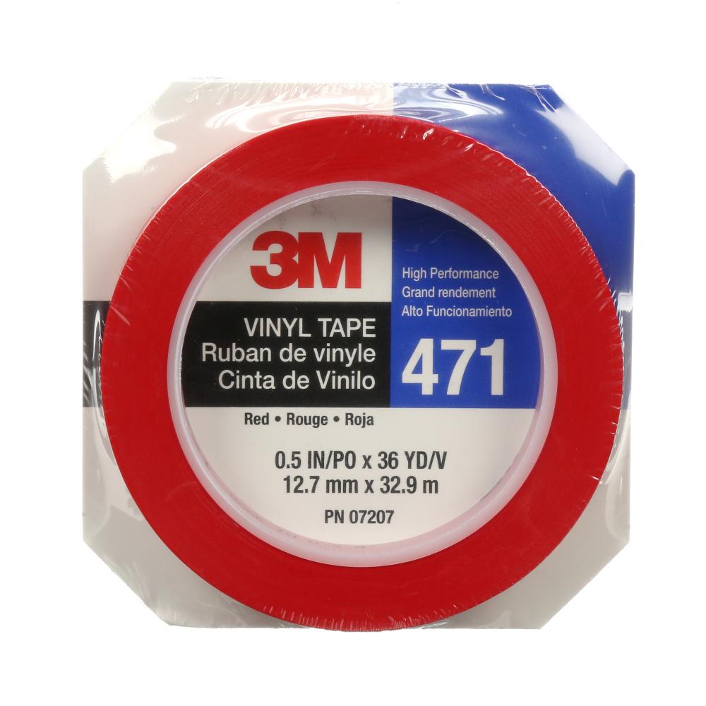 3M™ Vinyl Tape, 471, red, 0.5 in x 36.0 yd x 5.2 mil (1.3 cm x 32.9 m x 0.1 mm)