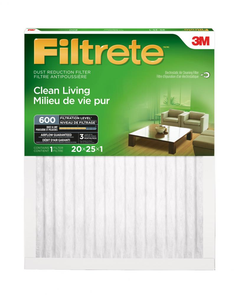 Filtrete™ Clean Living Dust Reduction Filter, MPR 600, 20 in x 25 in x 1 in