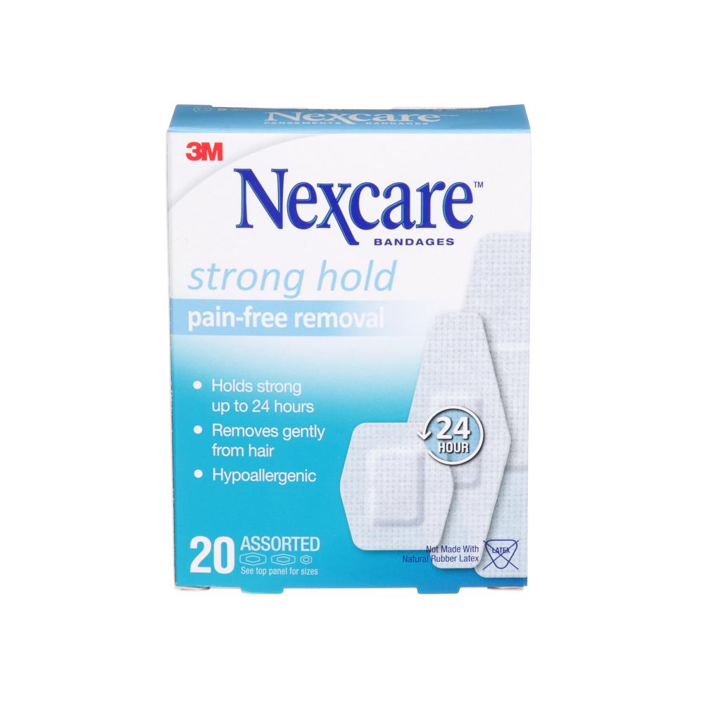 Nexcare™ Strong Hold Pain-Free Removal Bandages, SSB-20A-CA, blue, assorted, 20 per pack