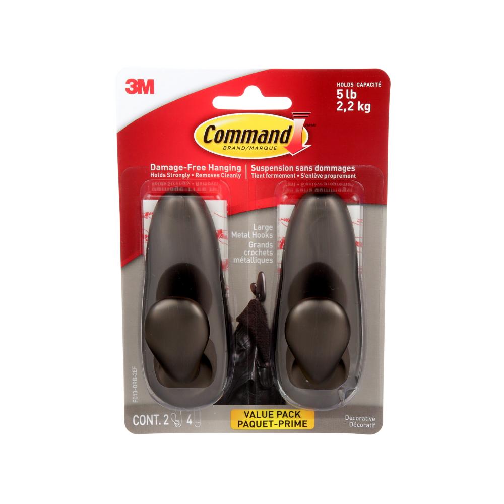 Command® Decorative Hooks FC13-ORB-2EF, Oil Rubbed Bronze, Large, 2 Hooks/4 Strips/Value Pack