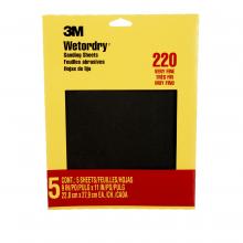 3M 7010383682 - 3M™ Wetordry™ Sanding Sheets 9087NA, 9 in x 11 in, 220 grit, 5/Pack