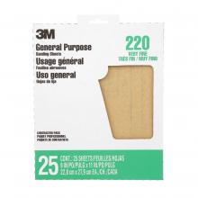3M 7100089199 - 3M™ All Purpose Sandpaper 99401NA-CC, Aluminum Oxide, 220 Grit, 9 in x 11 in, 25/Pack