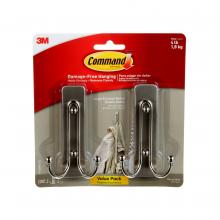 3M 7100187886 - Command™ Double Hook 17036BN-2ES, Brushed Nickel, Large, 2 Hooks/2 Strips/Pack