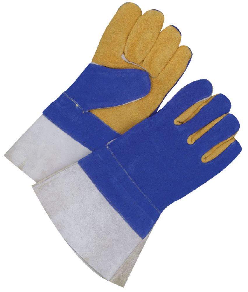 Welding Glove Split Leather Gauntlet Fully Lined Blue/Gold