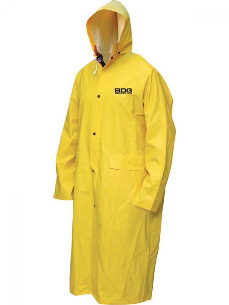 Rain Coat Flame Resistant PVC/Poly/PVC 48in Long w/Hood