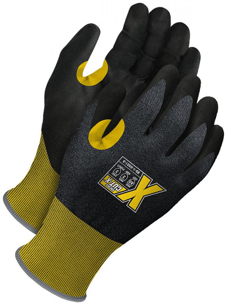 Yellow 21G Seamless Knit Cut Resistant Black PU Palm w/ Touchscreen