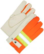 Bob Dale Gloves & Imports Ltd 20-1-982-XL - Grain Cowhide Snapback Roper Hi-Viz Spandex Back Orange