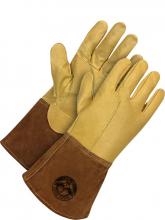 Bob Dale Gloves & Imports Ltd 60-1-1830-S - Gander Brand Gold Grain Pigskin w/ Brown Split  Cowhide Gauntlet - Kevlar® Sewn