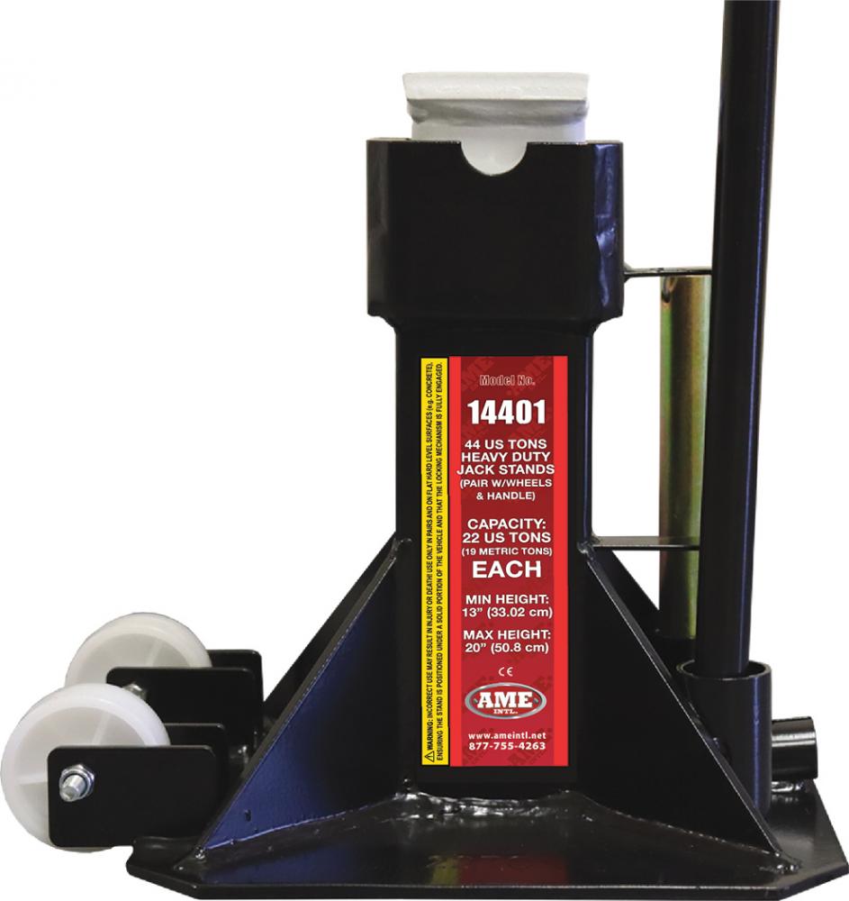 44-TON PAIR OF HEAVY DUTY PIN STYLE JACK STANDS WITH WHEELS AND HANDLE (22T PER PAIR)