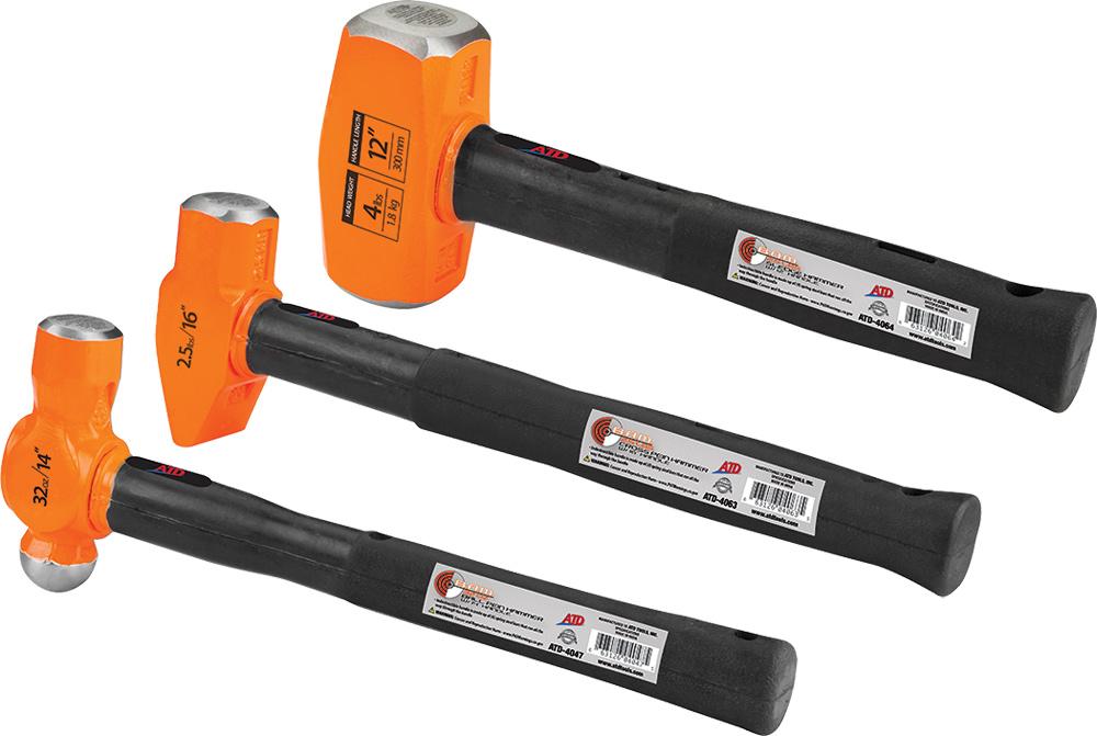 3-PC B.A.M. HAMMER SET W/ INDESTR.HANDLES, SLEDGE 4 LB, CROSS PEIN 2.5 LB, BALL PEIN 32 OZ.