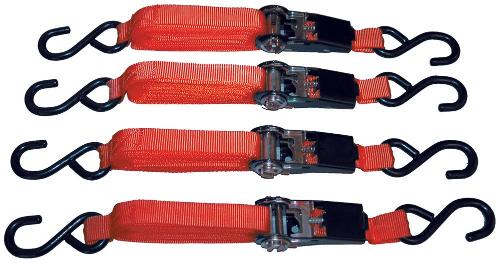 4-PC RATCHETING TIE DOW SET, ADJUSTS FROM 1 TO 15 FT., 1&#34; WIDE STRAP, 1500 LBS CAPACITY