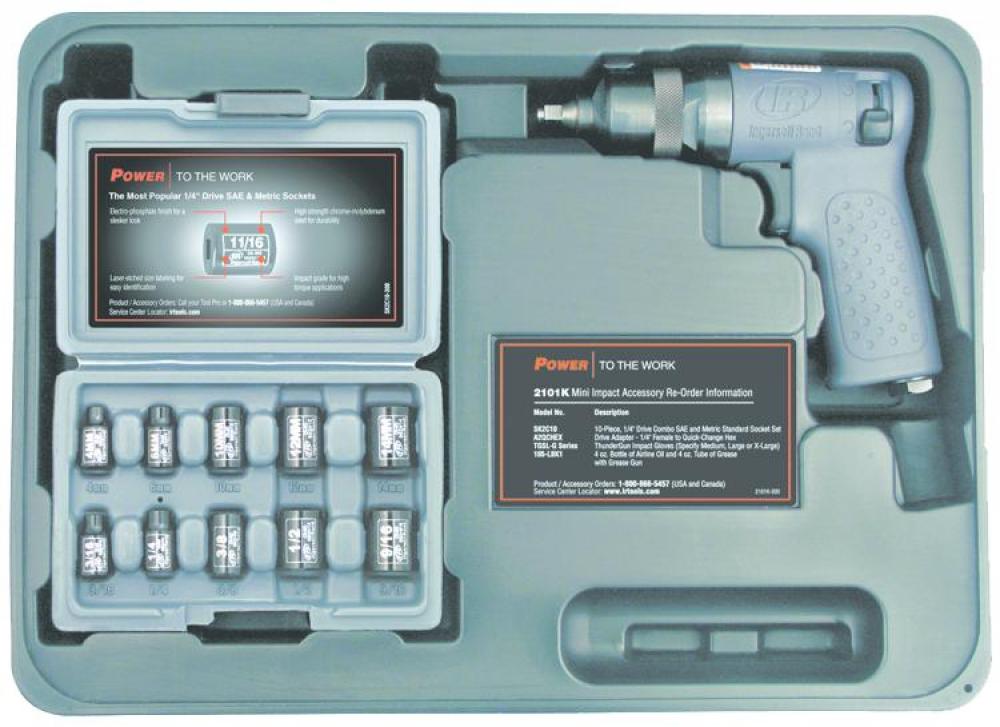 1/4&#34; DRIVE MINI IMPACT TOOL KIT WITH 10-PC SAE/METRIC SOCKET SET