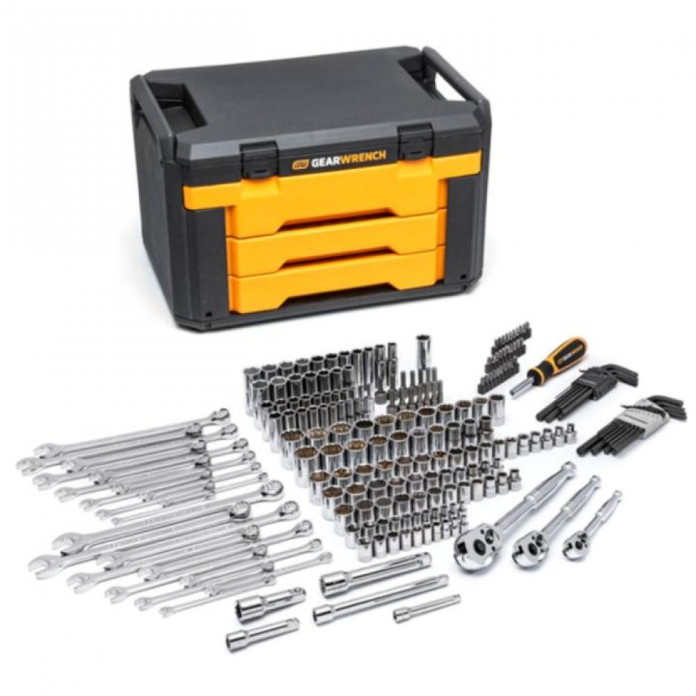 219 Pc. 1/4&#34;, 3/8&#34;, and 1/2&#34; Drive 6 and 12 Point SAE/Metric Mechanics Tool Set