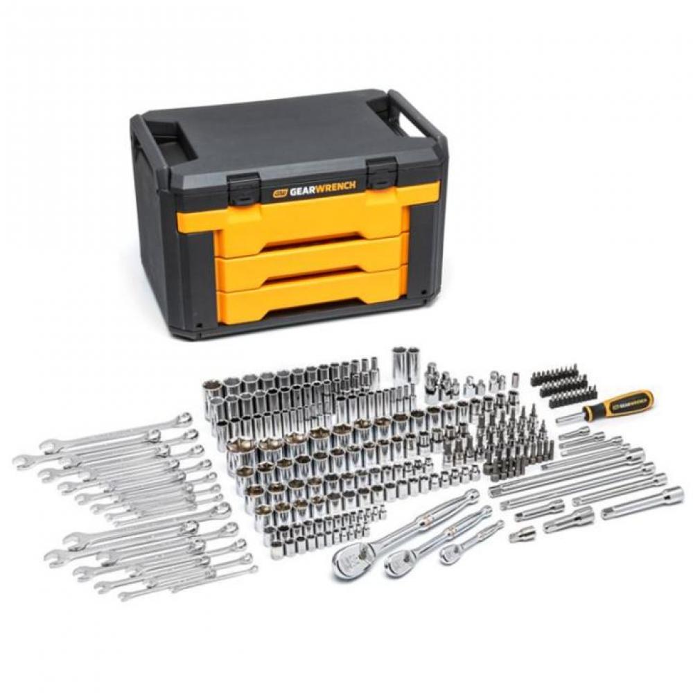 243 Pc. 1/4&#34;, 3/8&#34;, and 1/2&#34; Drive 6 Point SAE/Metric Mechanics Tool Set