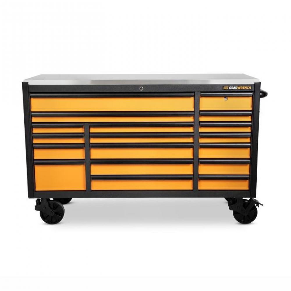 72&#34; 18 Drawer GSX Series Rolling Tool Cabinet with Stainless Steel Worktop (Black Drawer Pull)