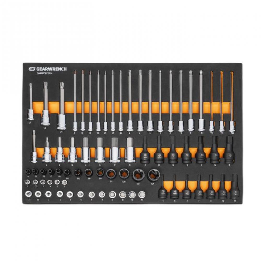 74 Pc. 1/4”, 3/8”, 1/2” Drive Metric Bit Socket Set in Foam Storage Tray