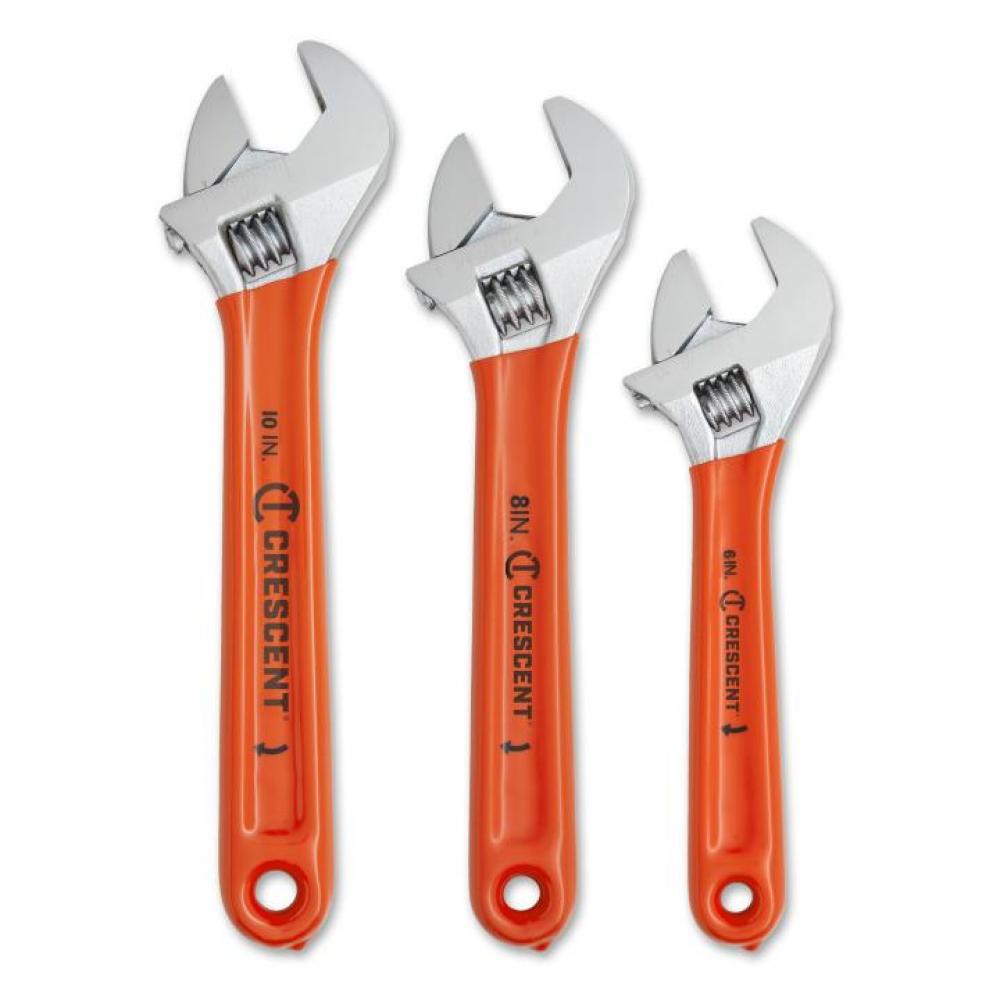 3 Pc. 6, 8, 10&#34; Chrome Cushion Grip Adjustable Wrench Set, Second Generation