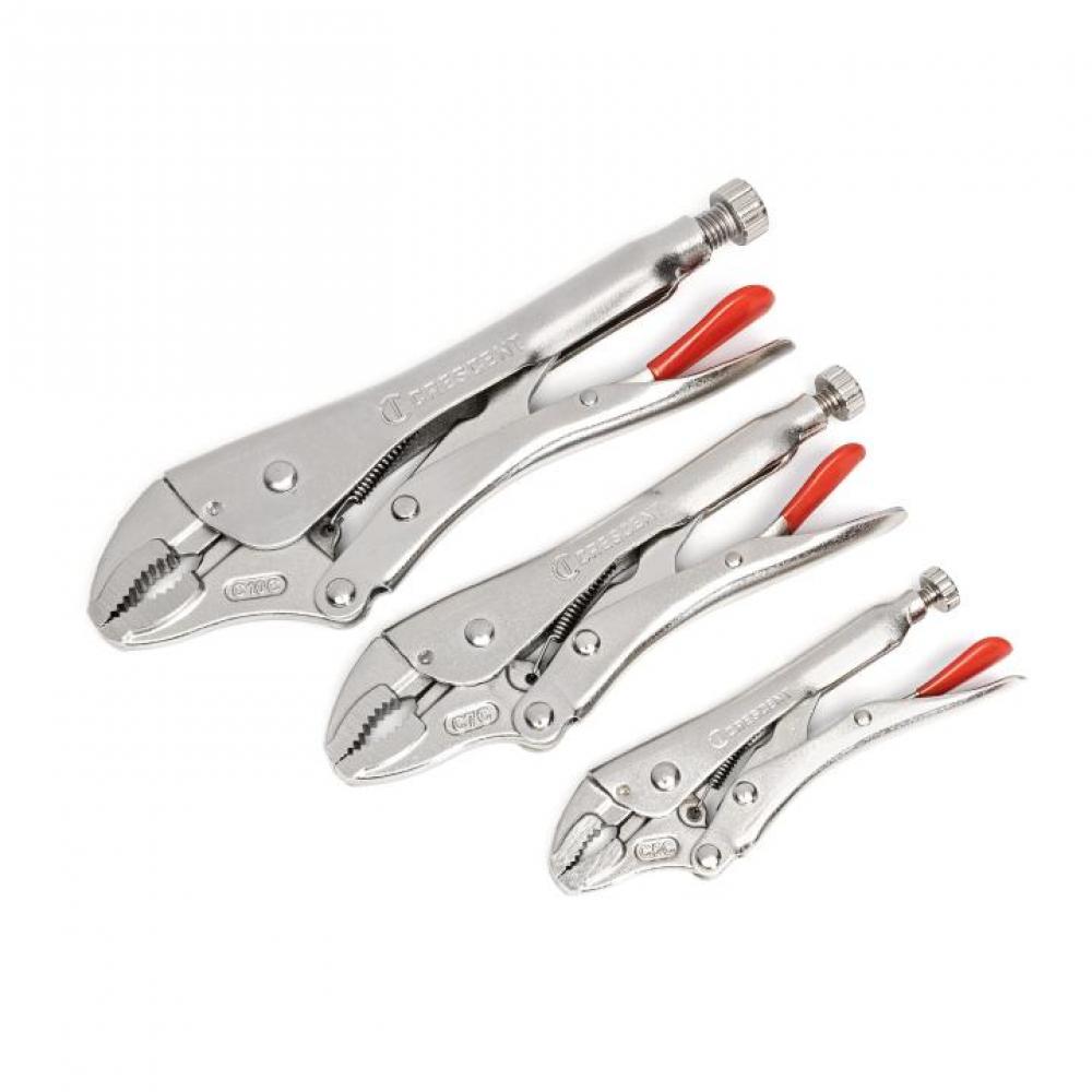 3 Pc. Curved Jaw Locking Pliers with Wire Cutter Set