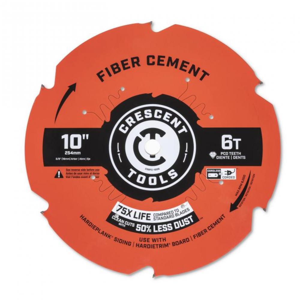 10&#34; x 6-Tooth Fiber Cement Circular Saw Blade