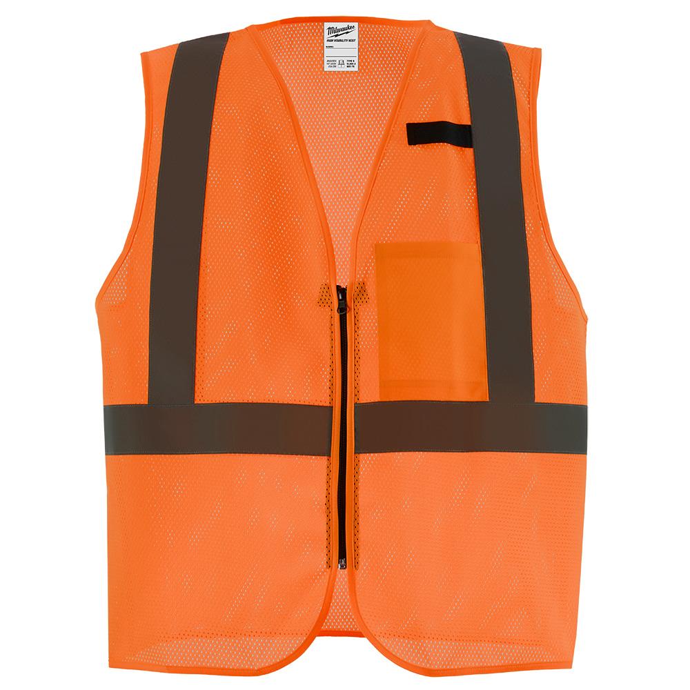 Class 2 High Visibility Orange Mesh One Pocket Safety Vest - L/XL