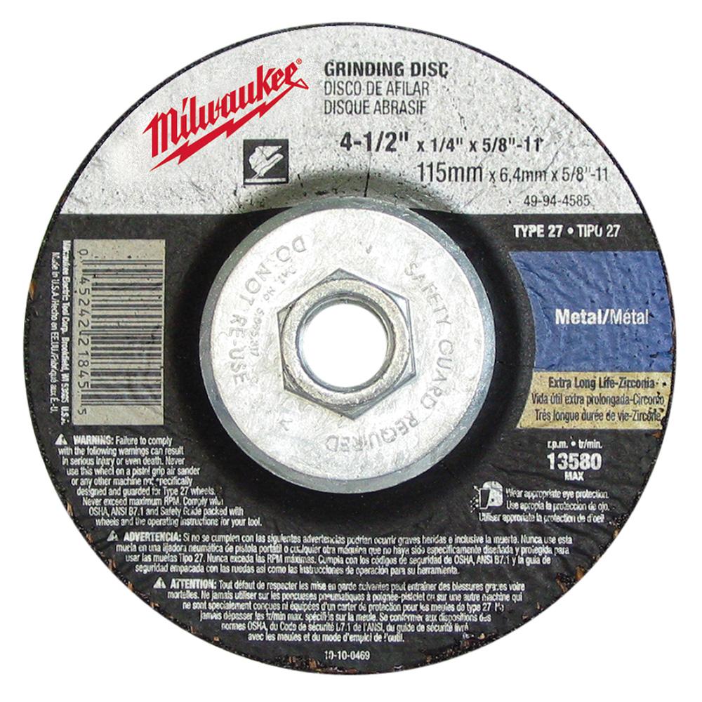 4-1/2 in. x 1/4 in. x 5/8 to 11 in. Grinding Wheel (Type 27)