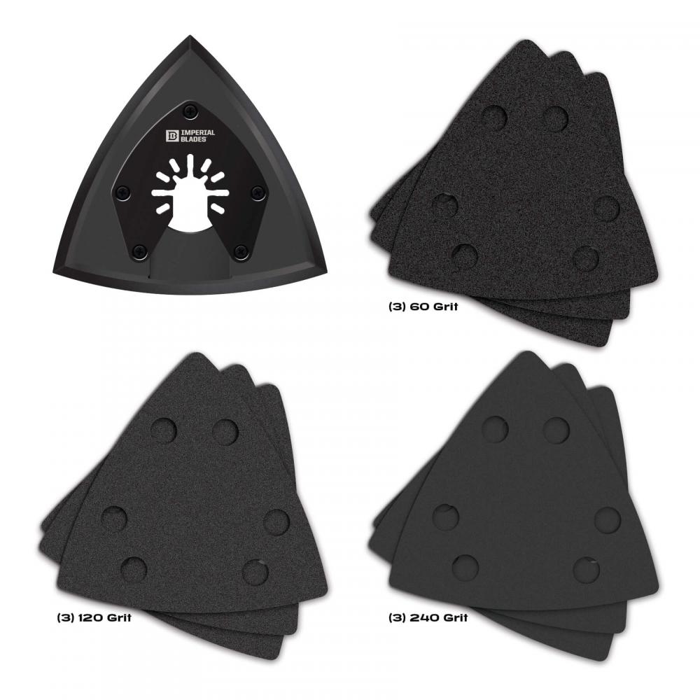 Imperial Blades IBOTSPV-10 One Fit™ 3-1/2&#34; Oscillating Triangle Sanding Pad + Sandpaper Variety 