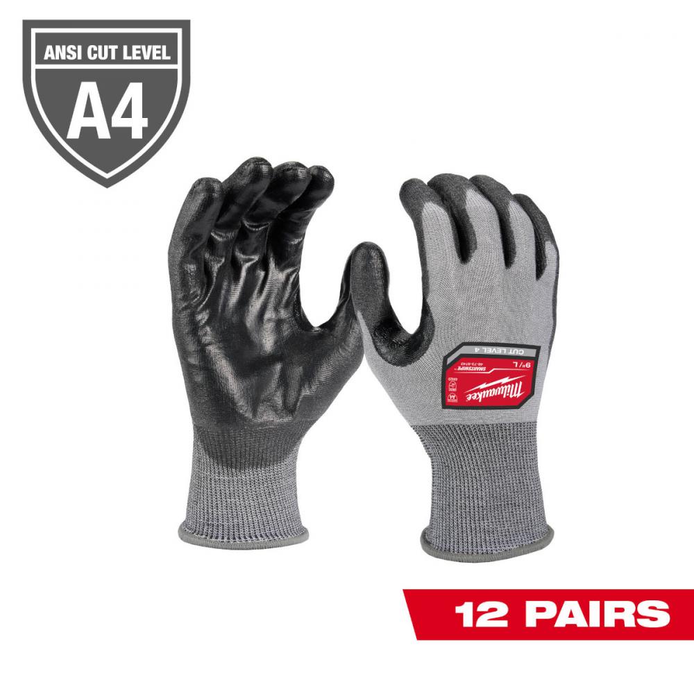 12 Pair Cut Level 4 High Dexterity Polyurethane Dipped Gloves - M