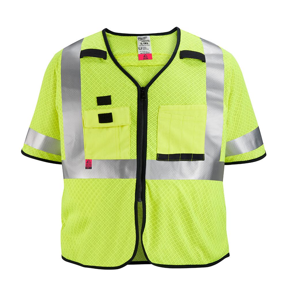 AR/FR Cat. 1 Class 3 High Visibility Yellow Mesh Safety Vest - L/XL