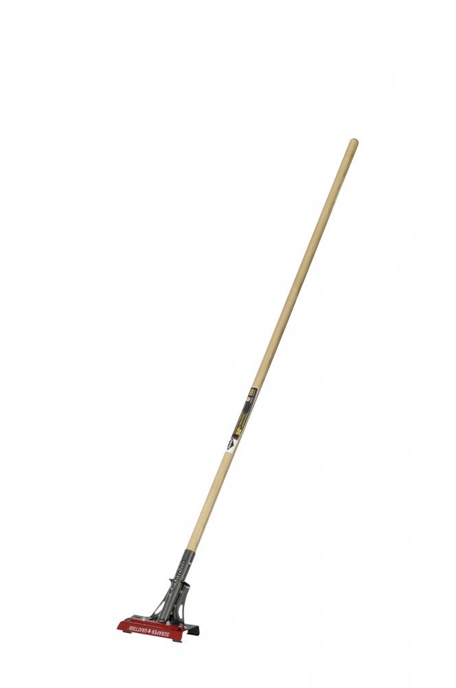 BROOM HANDLE 60&#34; X 1-1 / 8 WOOD WITH BRACKET & SCRAPER