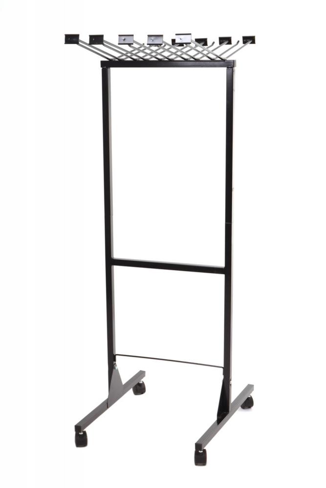 Rolling rack, steel display black (10 hooks) Long Legs