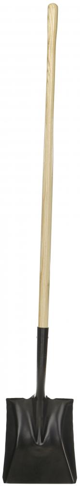 Square point shovel, long wood handle