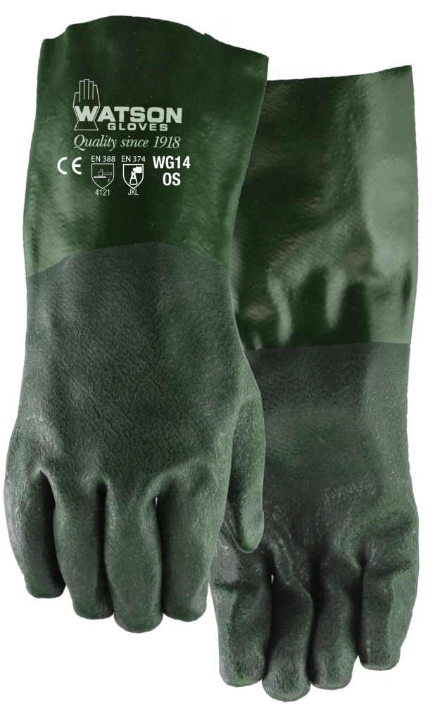 GLOVE DOUBLE DIPPED PVC 14&#34; GAUNTLET / GREEN