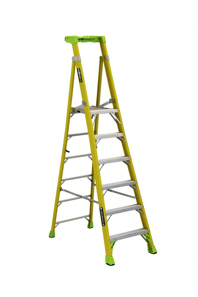 6&#39; Fiberglass Cross Pinnacle 2-in-1 Platform Ladder Type IAA 375 lb Load Capacity
