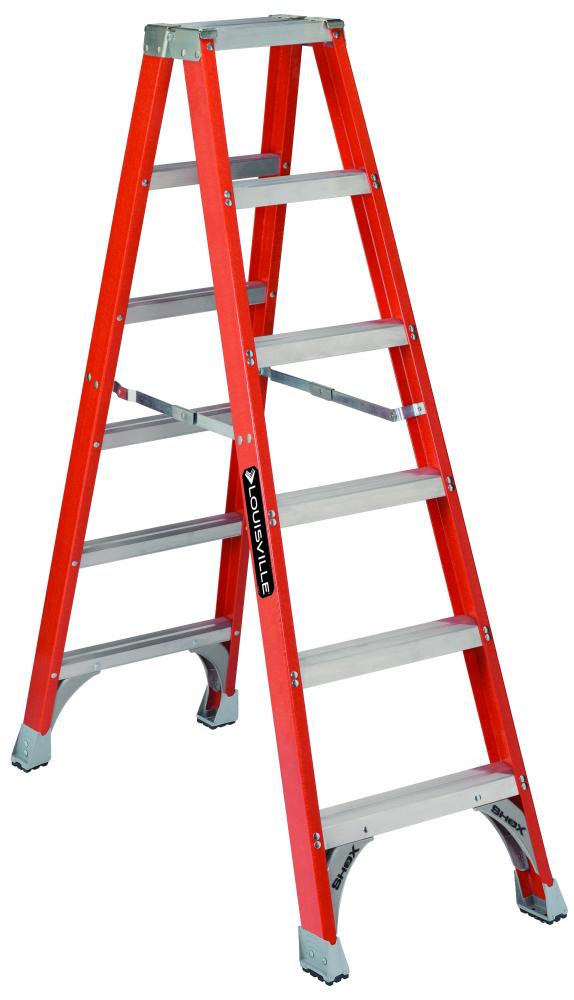 6&#39; Fiberglass Twin Step Ladder, Type IA, 300 lb Load Capacity