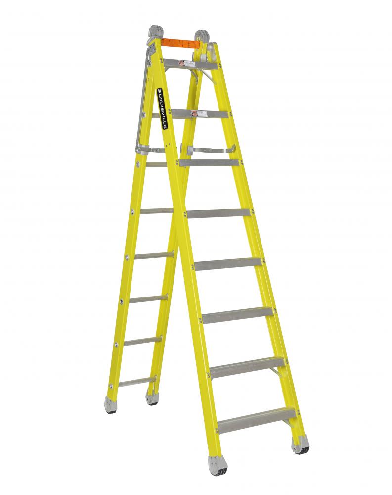 8&#39; Fiberglass Step to Straight Ladder, Type IAA, 375 lb Load Capacity