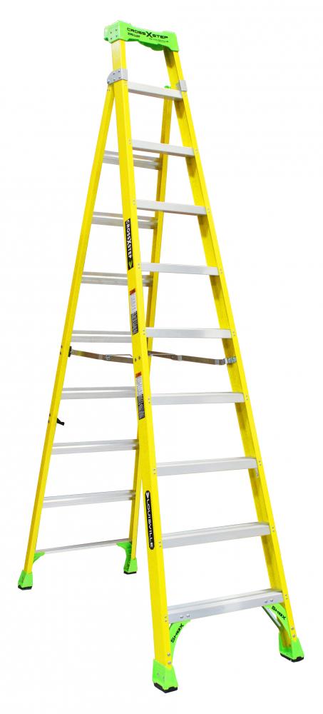 10&#39; Fiberglass Cross Step Ladder, Type IAA, 375 lb Load Capacity