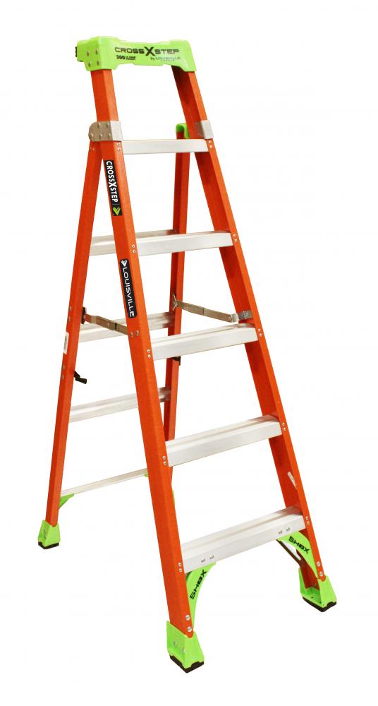 6&#39; Fiberglass Cross Step Ladder, Type IA, 30 lb Load Capacity