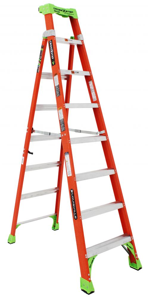 8&#39; Fiberglass Cross Step Ladder, Type IA, 30 lb Load Capacity