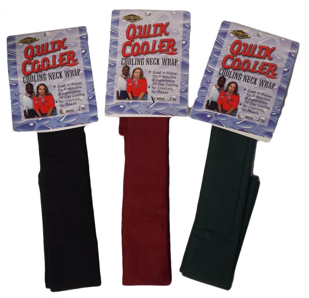 Qwik Cooler Head & Neck Wraps - Assorted Solid Colours - 3 of Navy Blue, Green, Black, Burgundy.